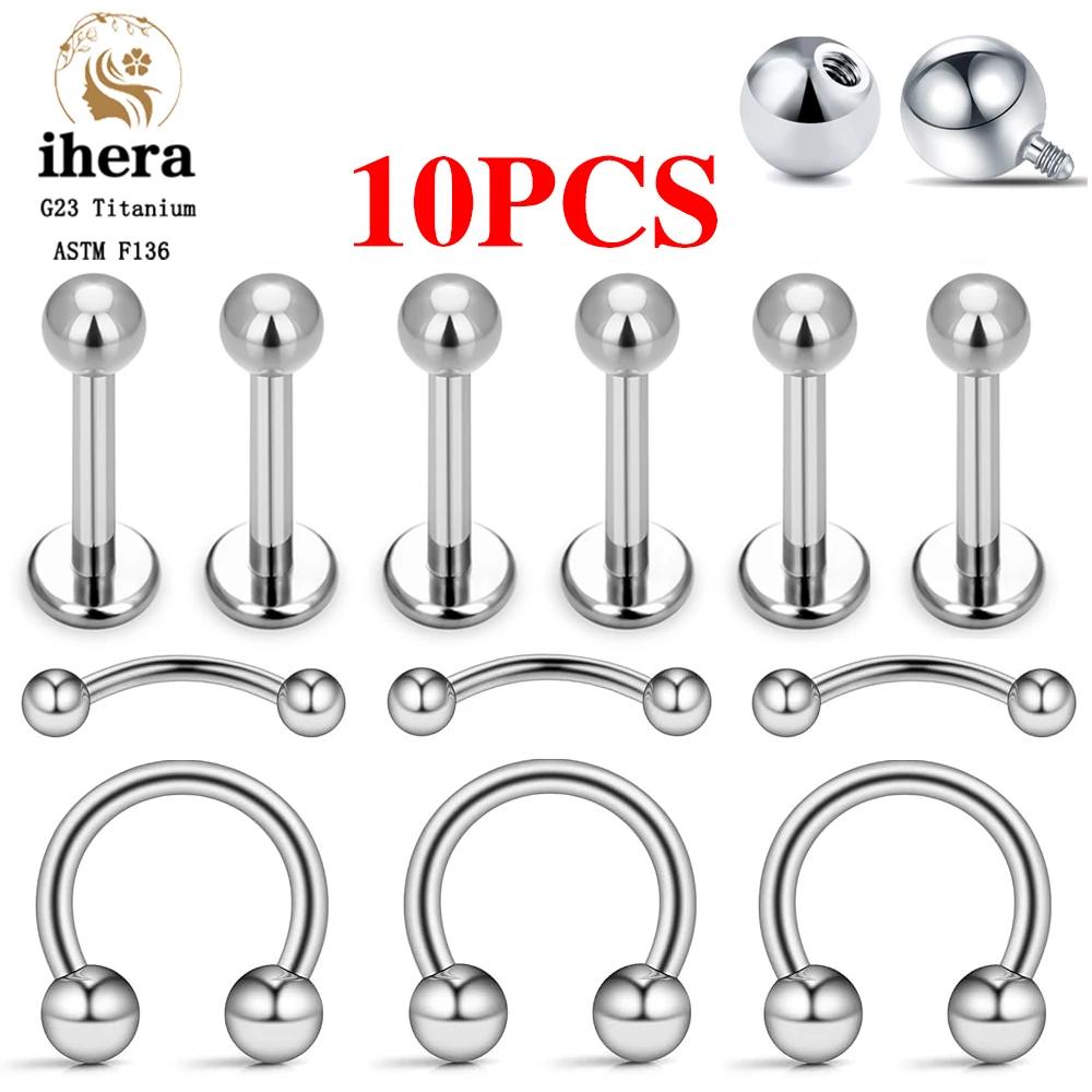 10PCS G23 Titanium Eyebrow Piercing Jewelry Nose Septum Piercing Ring C Rod 16G ASTM F136 Women Labret Lip Stud