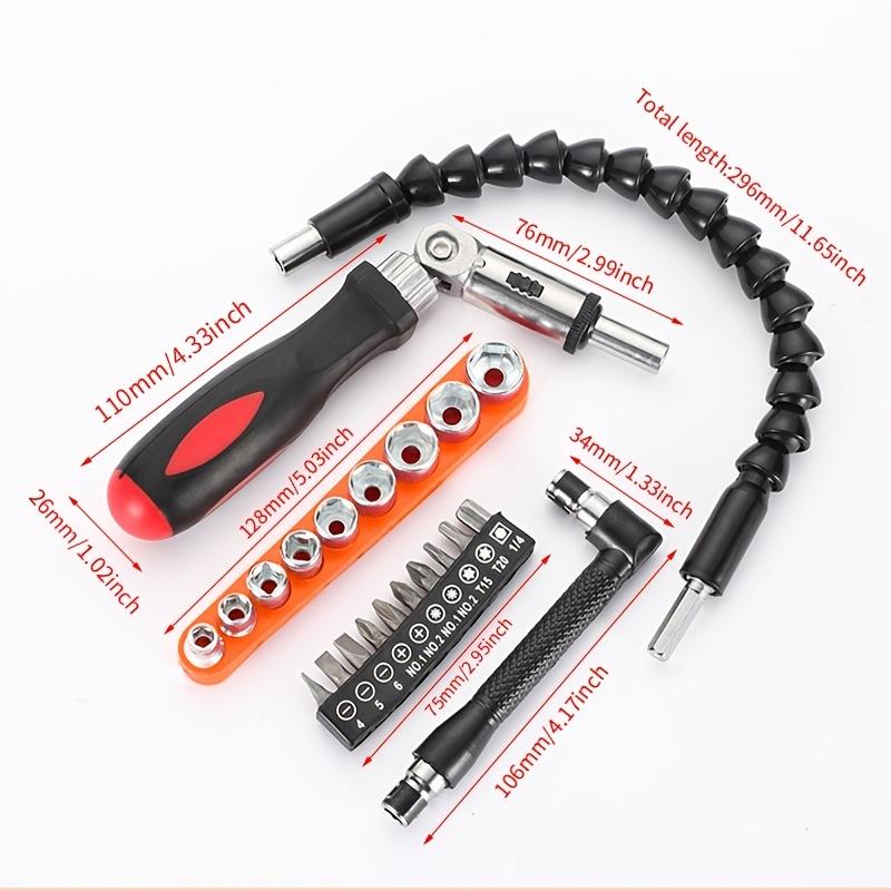 22PC Tool Set Screwdriver Bendable Connecting Rod Multi-Size Bits Sockets L-Wrenches Wrenches Home Craft Kits
