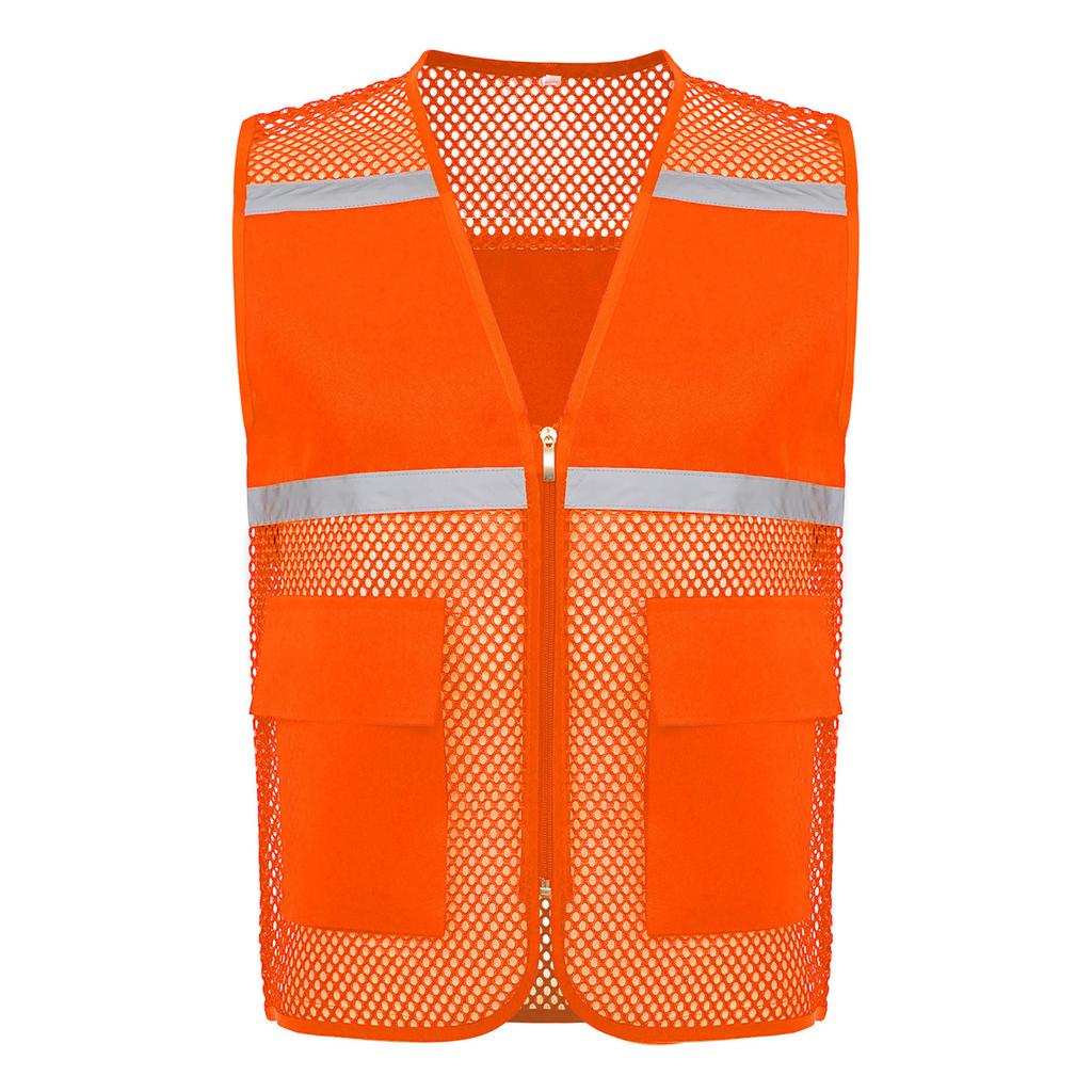 Gilet di Sicurezza ad Alta Visibilità da Uomo, Abbigliamento da Lavoro Riflettente, Tessuto a Rete Traspirante con Zip e Tasche, per Cantiere, Lavoro Notturno