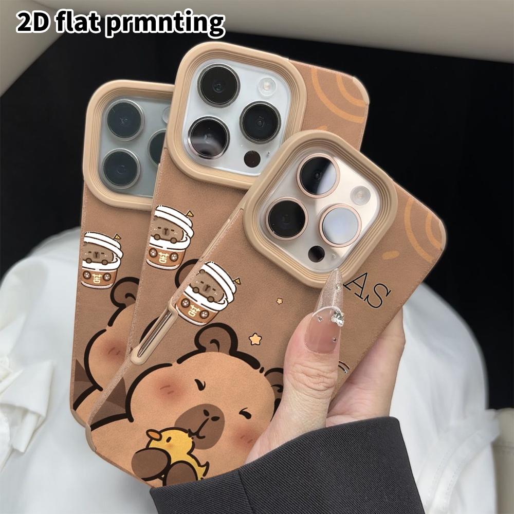 Phone Case: 2D Flat Lambskin Suitable for iPhone 18 17 16 15 14 13 Pro Film Protective Case, Mini Capybara, Christmas and Halloween Gifts