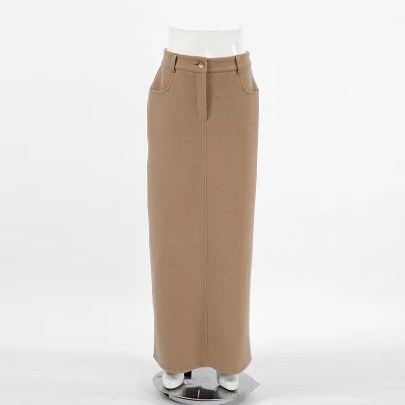 

New Arrival French Style Retro Elegant Brown Woolen Slim Skirt High Waisted Woolen Skirt Brown S