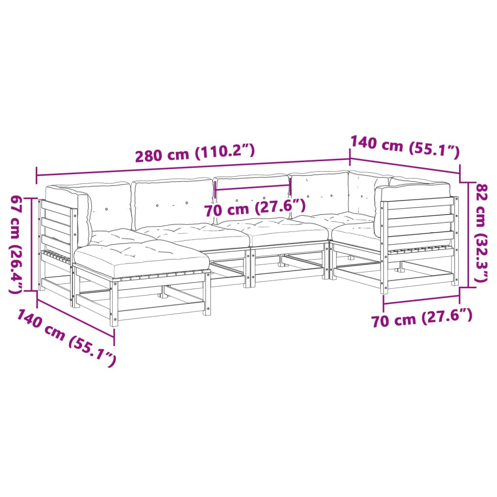 6 Piece Garden Sofa Set with Cushions Wax Brown Pine Wood