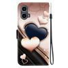 Handmade PU Leather Flip Case for Motorola Moto G34 Anti-Slip Shockproof Cover with Wrist Strap & Heart/Rose Cat Designs