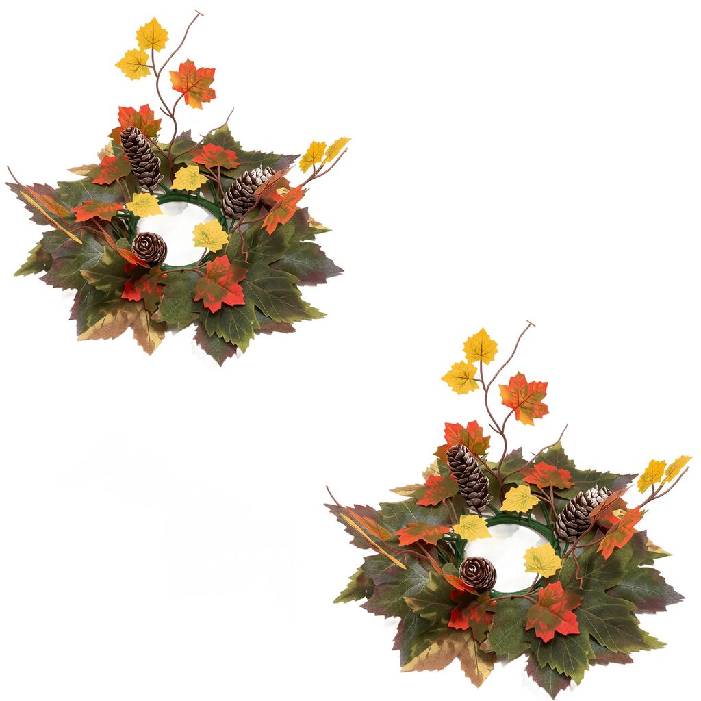 2 Pack Artificial Berry and Maple Leaf Candle Ring Wreaths for Table Centerpiece and Home Decoration Suitable for Various Occasions