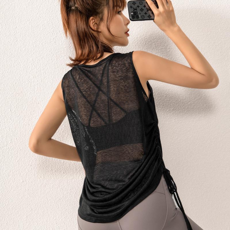 Women's Sleeveless Drawstring Yoga Top - Summer Floral Sport Vest