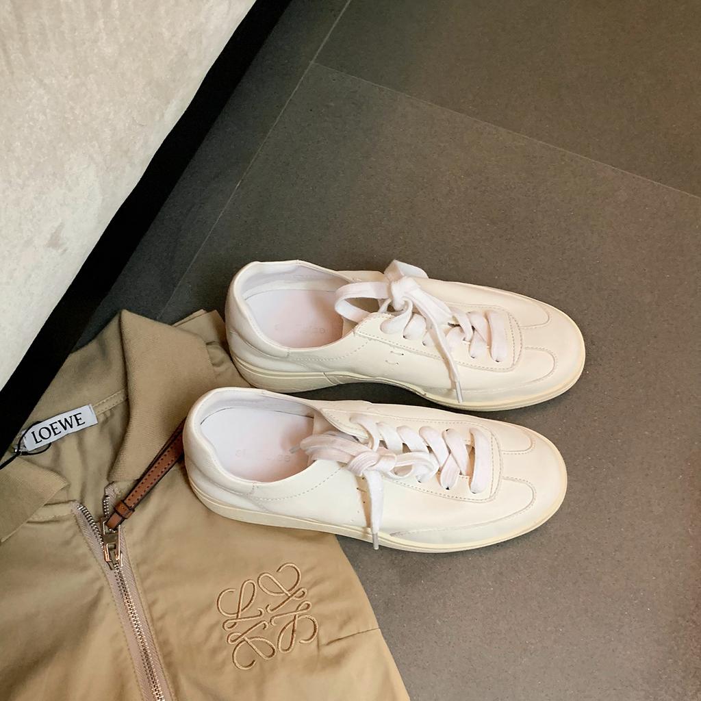 Grape Mother Has the Same Round Head, Soft and Waxy, Easy To Wear, Soft Leather Lace-up, Small White Shoes, Academic Style, Casual and Versatile Spor