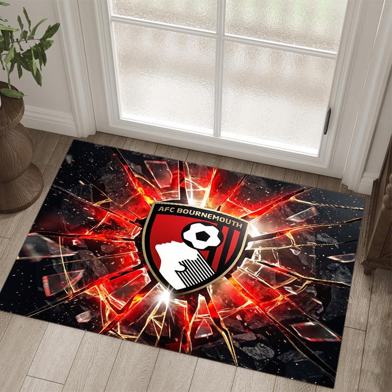 Bournemouth Football Design Crystal Velvet Carpet Cozy Non?Slip Printed Rug For Bedroom Living Room Entrance