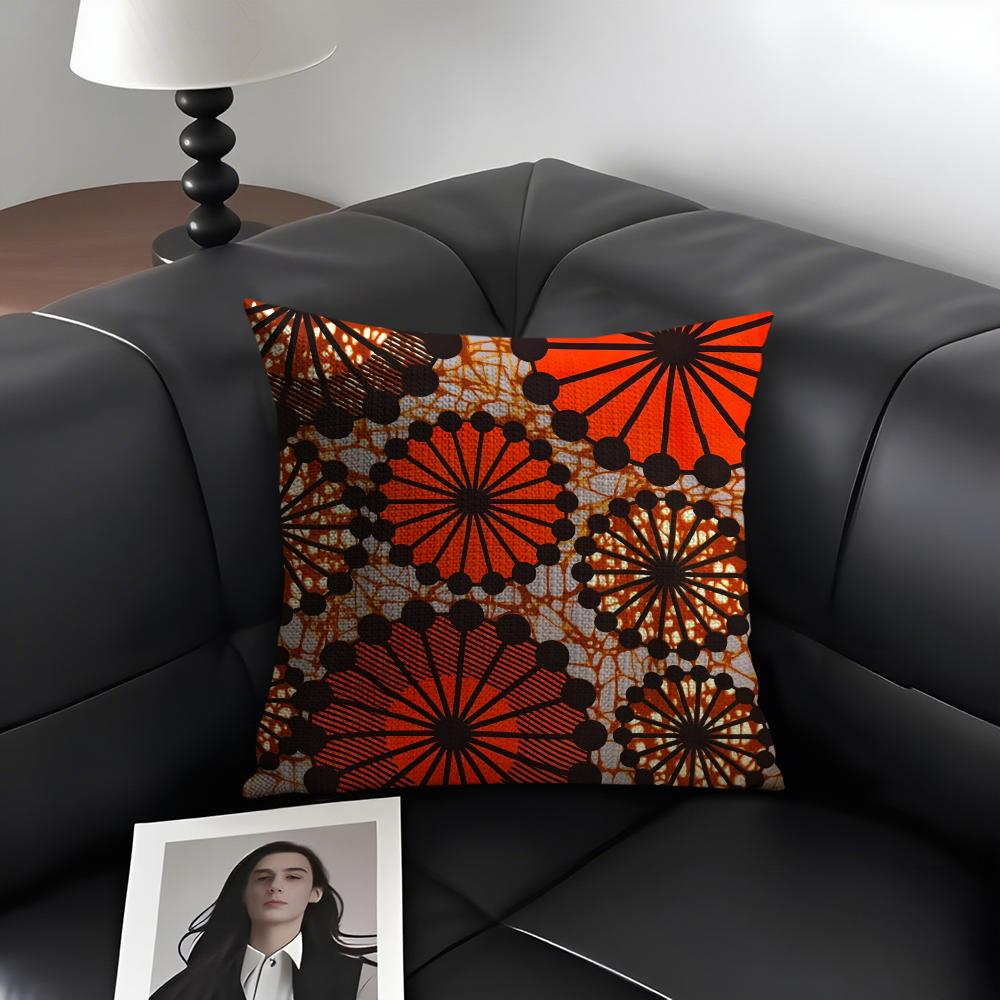 African Style Fabric Print Cushion Cover Natural Linen Organic Fabric Double-Sided Printing Sofa Home Decor Gift Pillow Case