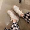 Same Genuine Leather White Shoes for Women 2024 Autumn New Collection Classic Round Toe Thick Soled Korean Style Lace Up German Training Shoes