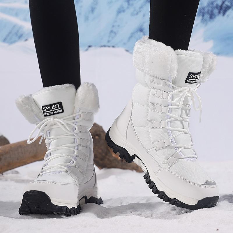 Women's Large Size Winter Fleece-Lined Warm Mid-Calf Snow Boots Outdoor Hiking Boots.