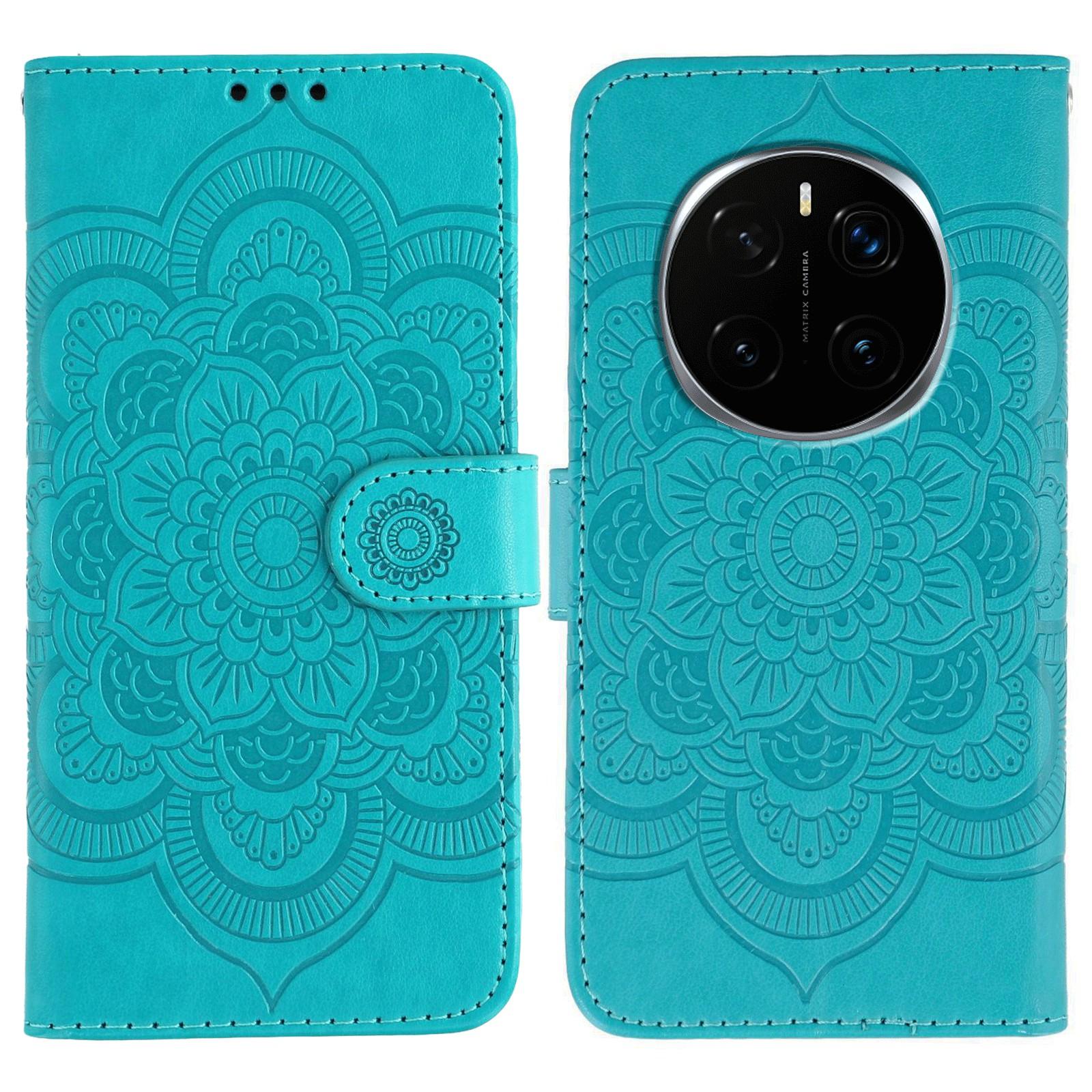 

For Honor Magic7 Pro 5G Case PU Leather Mandala Imprinted Design Wallet Phone Cover Blue