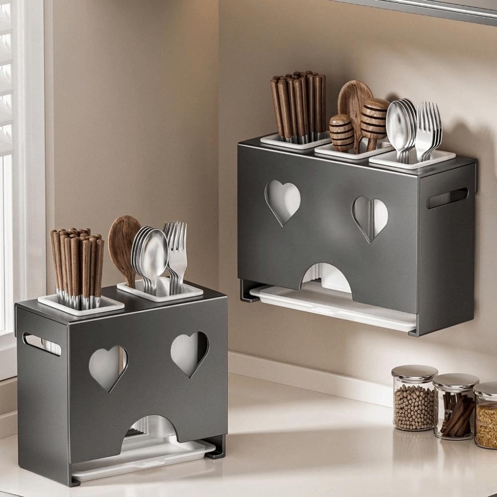 Carbon Steel Cutlery Holder Detachable Rust-proof Cutter Storage Rack with Drain Tray Large Capacity Spoon Fork Organizer