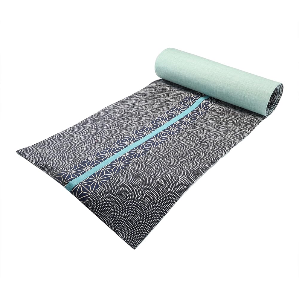 Yamashita Koge Runner Cloth, Indigo Pattern, Hemp Leaf Design, 100% Cotton, Made in Japan, Table Runner