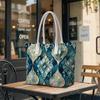 Elegant Teal Geometric Print Tote Bag Stylish Casual Daily Handbag for Outdoor Shopping Commuting