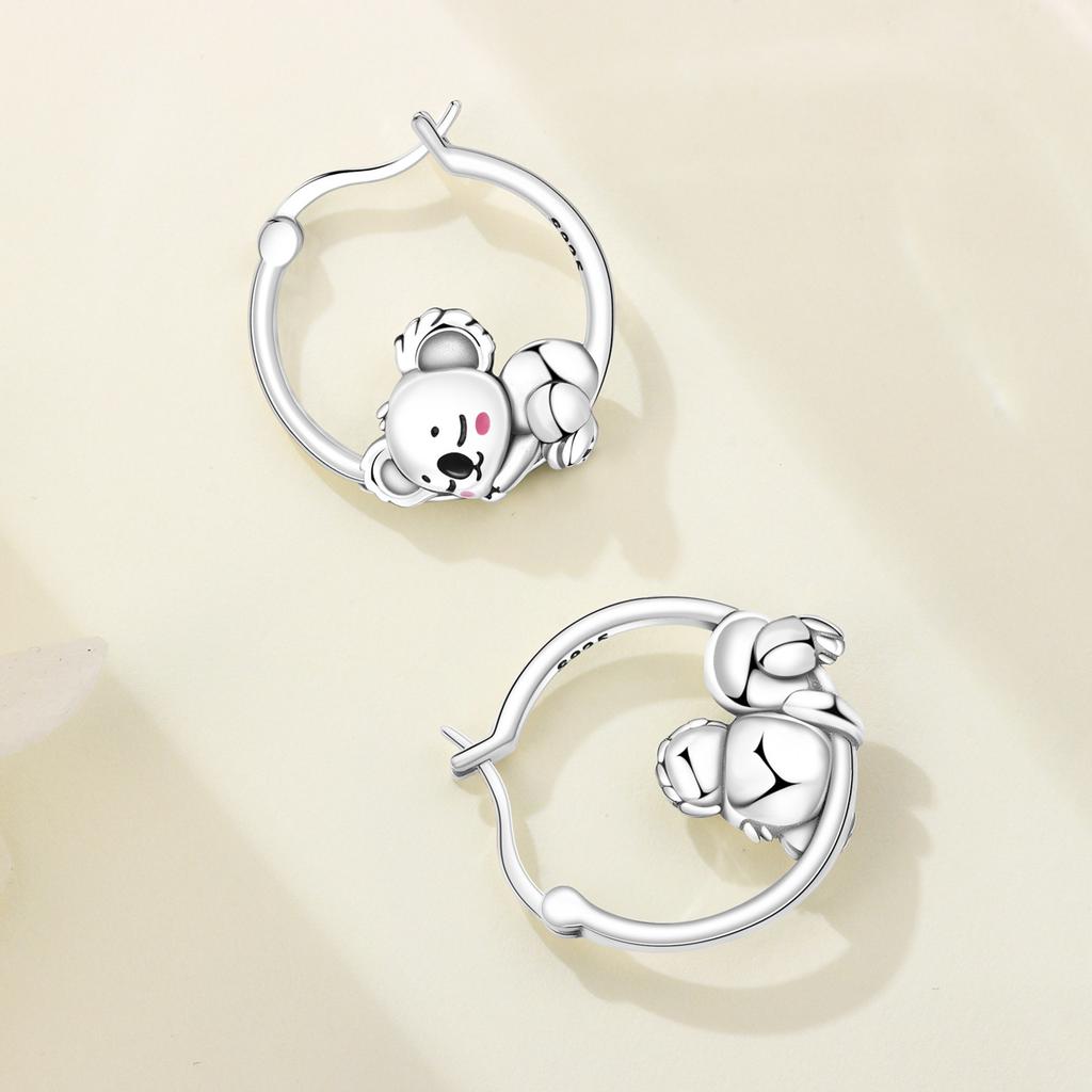 S925 Sterling Silver Cute Koala Animals Earrings Hoop Earrings Women Jewelry Original Trendy Anniversary Gifts