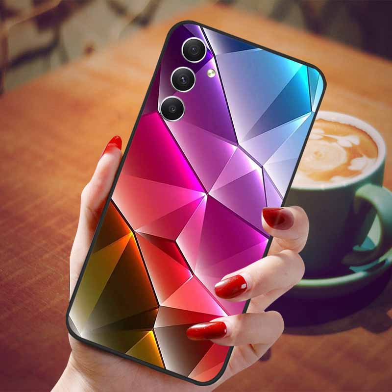 For Samsung Galaxy A55 5G Case Black TPU Silicone Beautiful Pattern Phone Cases for Galaxy A55 Shockproof Soft Cover A 55 6.6''