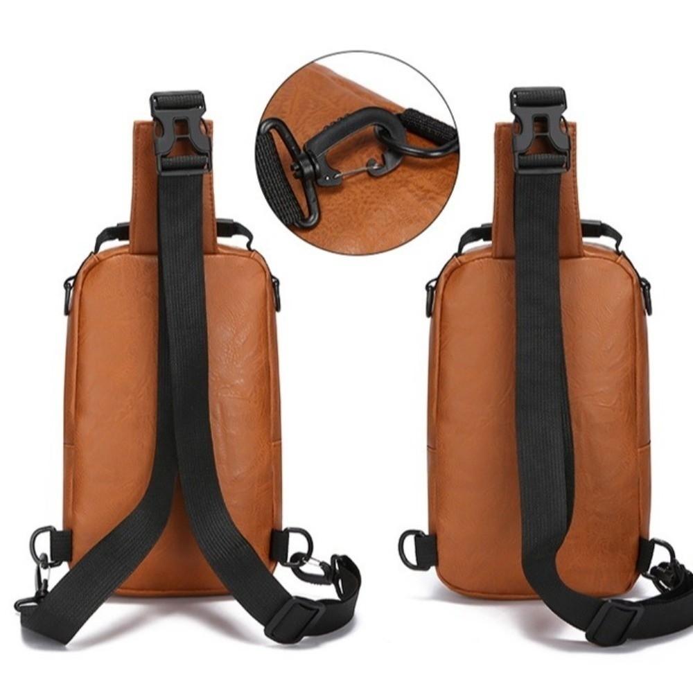 PU Leather Sling Shoulder Bag Solid Color Male Crossbody Bag Backpack Men's Chest Bag  Daily
