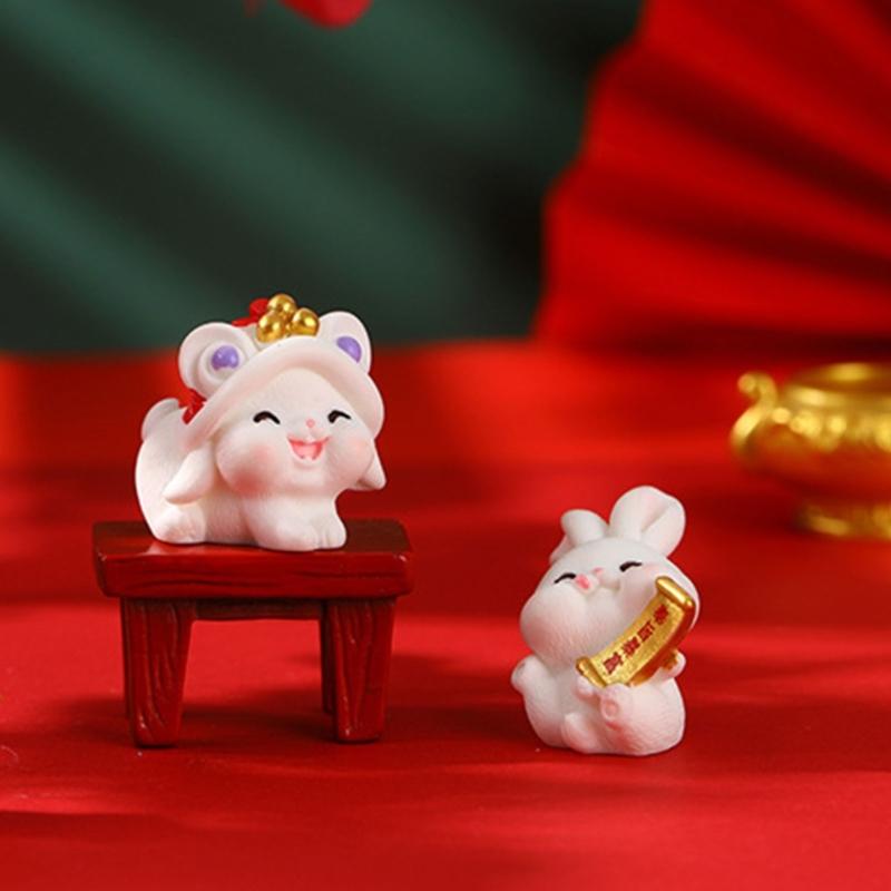 16pcs Chinese New Year Zodiac Rabbit Miniature Bunny Ornaments Resin Micro Landscape Dollhouse Fairy Garden Decor Crafts
