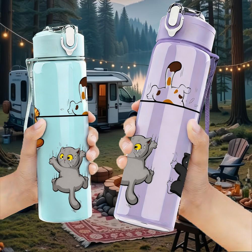 1PC Hanging Bear Toy Cute Minimal Print 750ml Color Plastic Sports Water Bottle Leakproof Flip Straw Lid Suitable for Sports Office Home Use