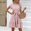 Holiday Style Polka Dot Dress Summer European and American Temperament Lotus Leaf Short Sleeve Tie Button A-shaped Skirt Women