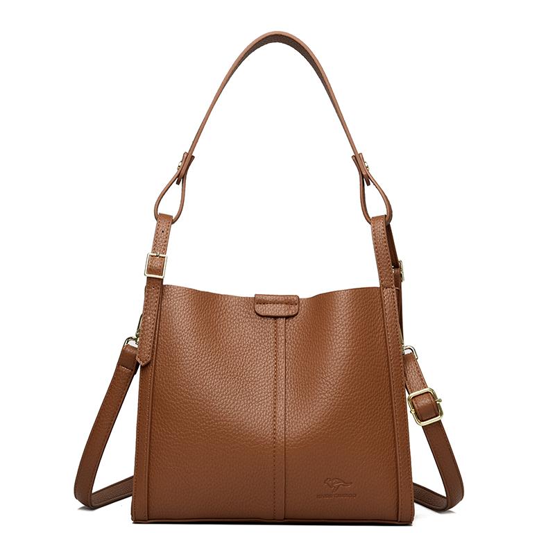 2025 Solid Color Shoulder Bag for Women High-quality Soft Leather Casual Tote Bag Ladies Vintage Crossbody Messenger Handbag Sac
