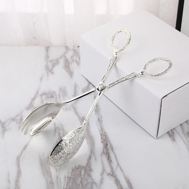 European Dessert Tongs Metal Engraving Pattern Salad Serving Clip Bread Clamp For Restaurants And Family Gatherings