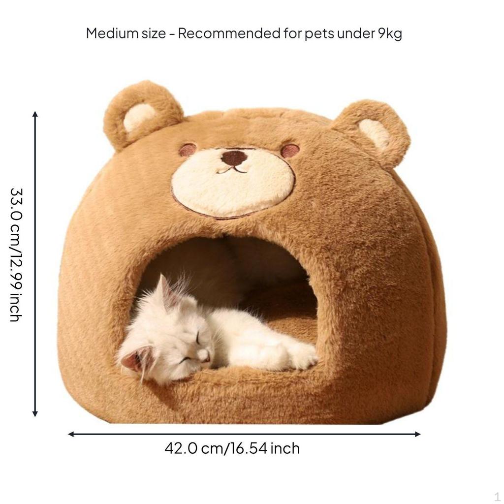 Warm Cat Bed, SemiClosed Snug Sleeping Bag, Thickened Plush, Indoor Winter Gentleman Bear Small