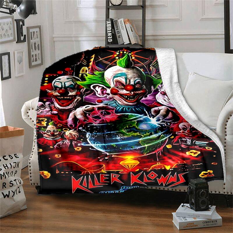 Horror Clown Circus Flannel Blanket Soft Warm All-Season Throw, Design for Camping, Car Travel, Hiking Sofa, Bed, Office Perfect Gift for Parties