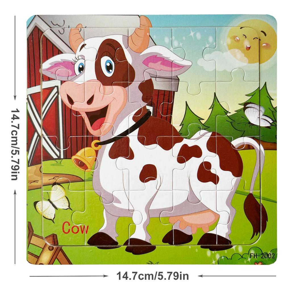 14.7cm/5.79in Wooden Jigsaw Puzzles Cartoon Animals Pattern Montessori Games Kids Educational Learning Wood Toys for Children