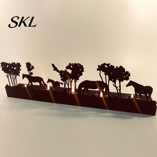 Holiday Gift for Friends Metal Iron Christmas Horse Tree Candlestick, Forest Shadow Candle Office Desk Ornament Holder, Tabletop Centerpiece