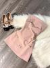 Pure Desire Korean Style Pink Satin Off Shoulder Dress With Bow For Summer Party Wear