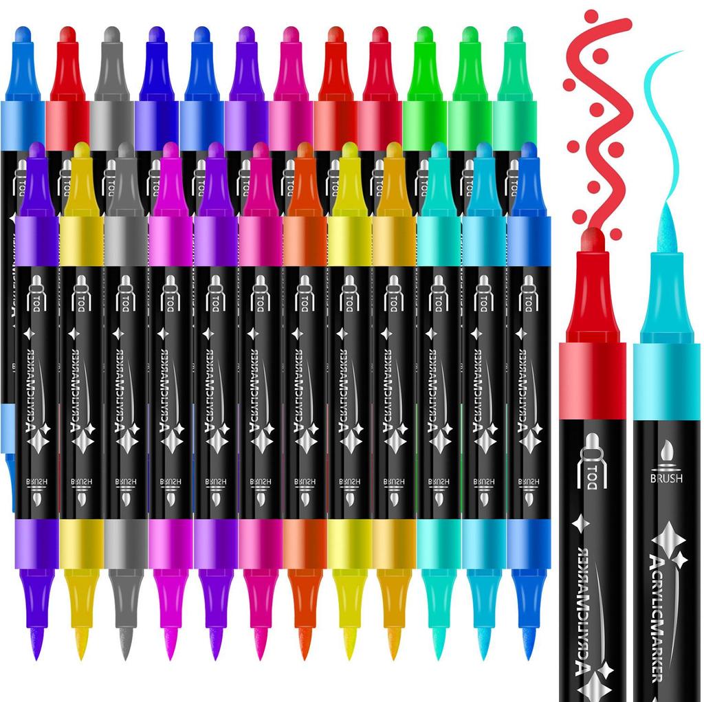 Dual-Tip Acrylic Water-Based Marker Brush Pens - Dududu Head Bestseller