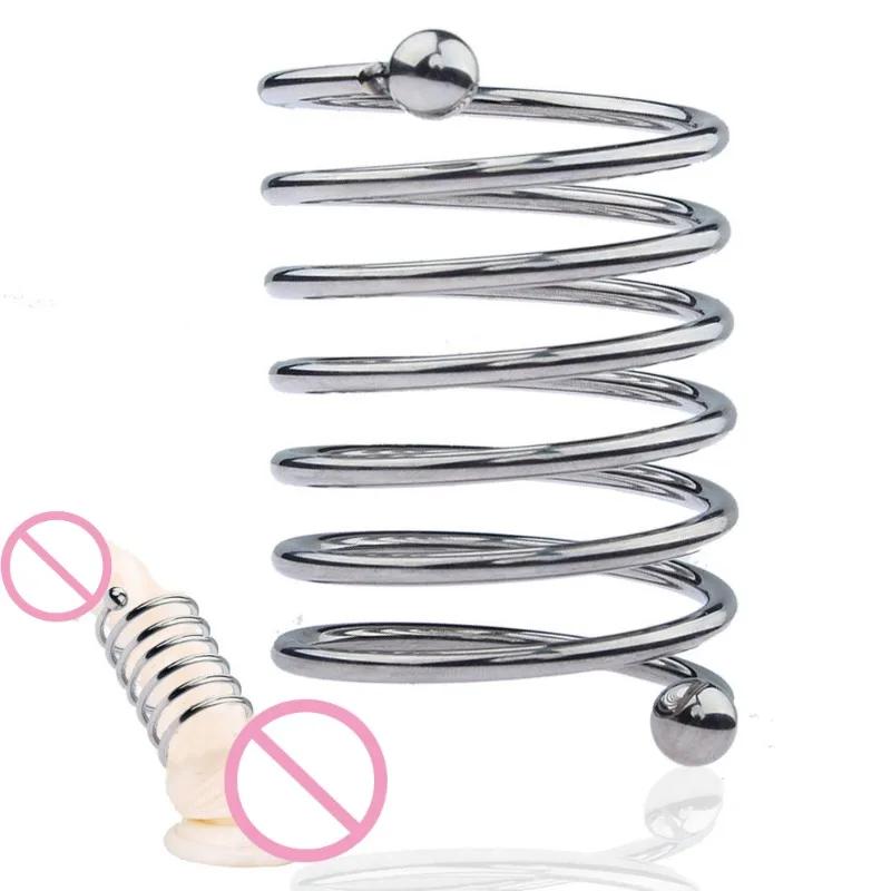 Male Penis Ring Delay Ejaculation Stainless Steel Penis Dildo Ring Cock Rings Woman Vaginal Dilator Speculum Glans Stimulator