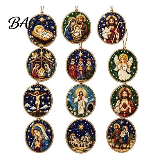 Christmas Tree Hanging Decor 12Pcs DIY Rhinestone Painting Ornament Kit, Faux Pearl Supplies for Adults Art Adults, Holiday Wreath Mantel Craft