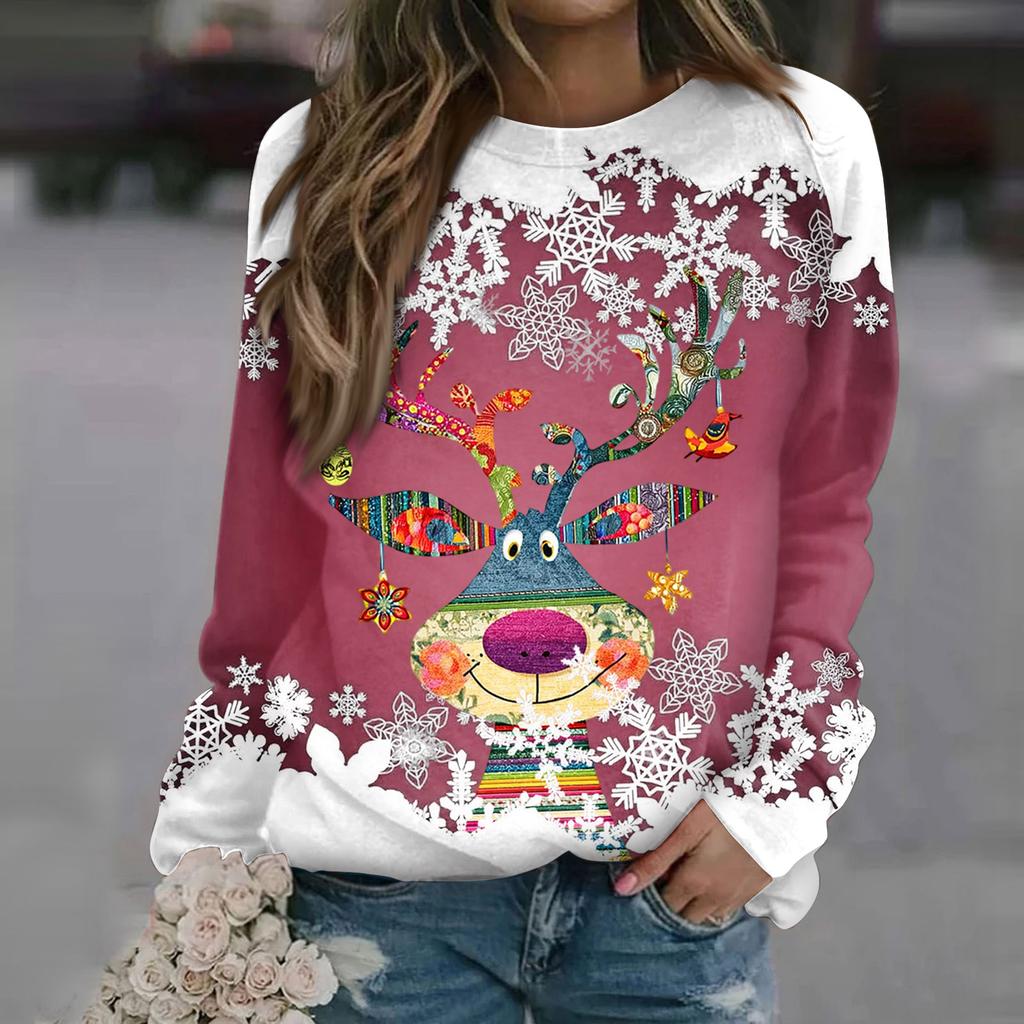 Dámské topy s kulatým výstřihem Bavlna Dámská Ležérní móda Potisk Dlouhý rukáv Svetr s výstřihem Halenka