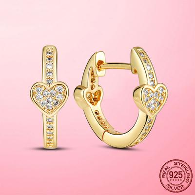 3 Colors 925 Sterling Silver  Rose Gold  Gold Color Sparkling Pav Heart Hoop Earrings Hoop for Women CZ Zircon Fashion Jewelry