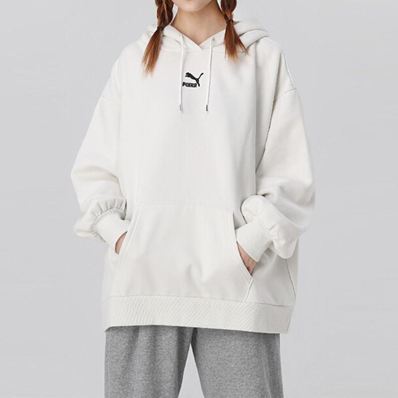 (WMNS) PUMA Classics Oversized Logo Printing Plus Fleece Keep Warm Hoodie Grey Women's 530280-05