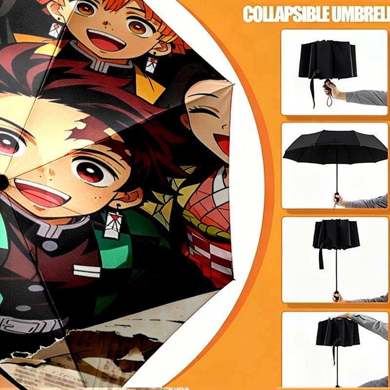 Demon Slayer Druckschirm Automatisches Öffnen/Schließen - Tragbares faltbares Design - Tägliche Nutzung für Reisen/Outdoor - Geschenk zum Geburtstag