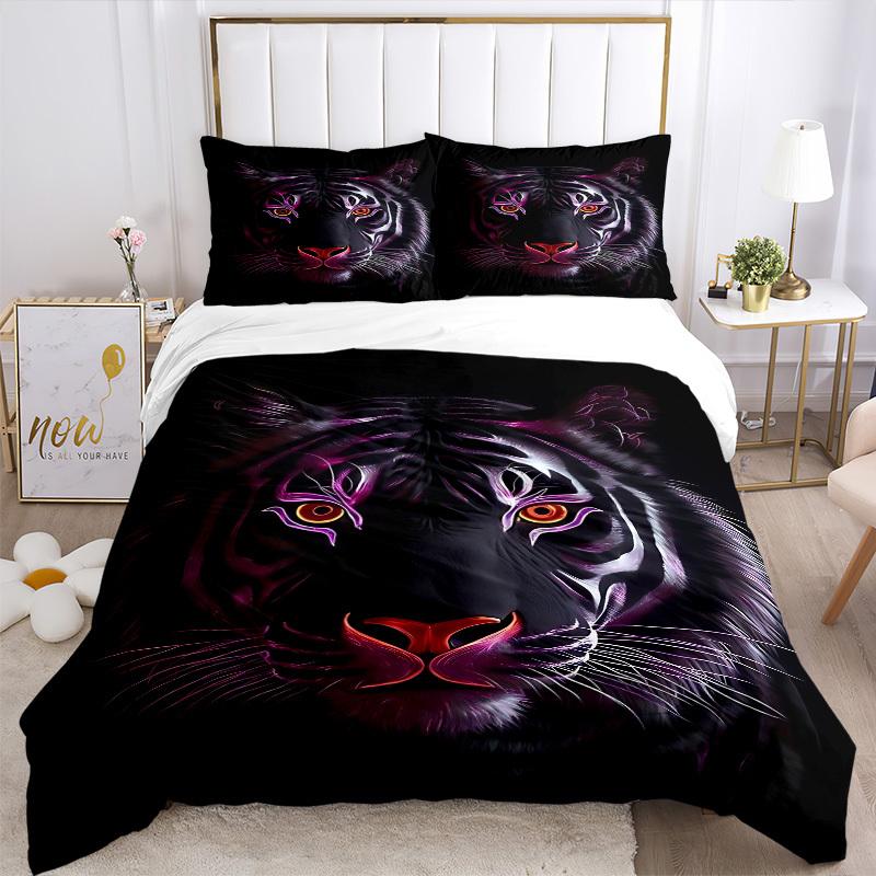 3pcs Tiger Face Duvet Cover Set -Includes 1 Duvet Cover and 2 Pillowcases, No Quilt Core, All-Season Home Decor Yy251111156