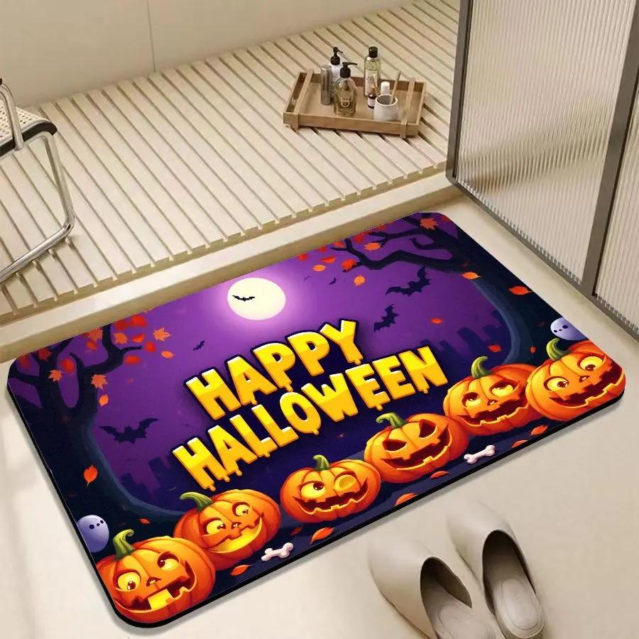 

Cartoon Halloween Door Mat Eco Diatomite Mud Trap Double Decor for Thanksgiving Halloween Home Entrance Rug 40X60CM