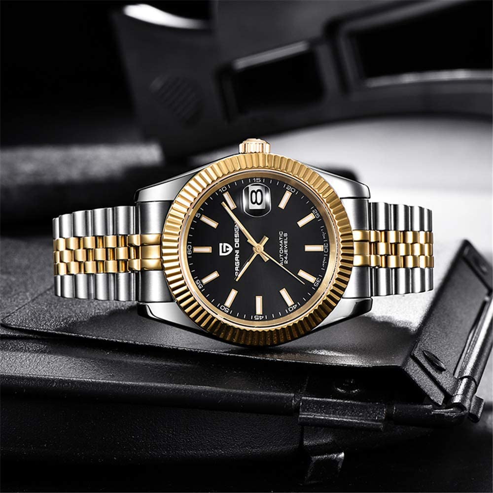 Pagani Design Men's Automatic Watch with Japanese-Made Movement, Water-Resistant Ceramic Bezel, Stainless Steel Strap, Sapphire Crystal, and Diver's