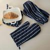 1Pc Striped Cotton Microwave Oven Gloves Insulation Pad Table Mat Sleeve Set Heat Resistant Mitts Baking Cooking Tool