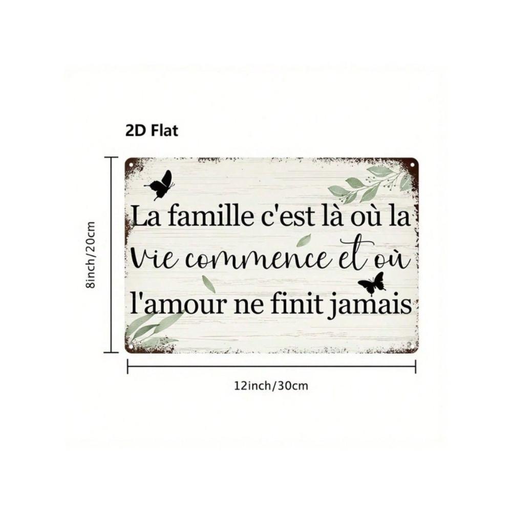 Metal Wall Art Poster Family Quote Green Leaves Living Room Decor