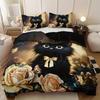Charming Cat & Yelow Rose Beding Set Breathable Polyester Al-Season Comfort Machine Washable Ideal for Home or Dorm Decor