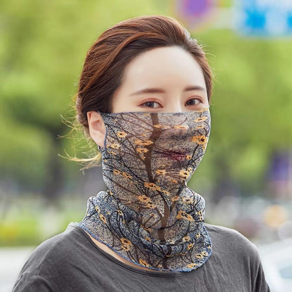 Thin Texture Sun Protection Face Mask Floral Print Breathable Face Scarf Neck Cover  Summer Season