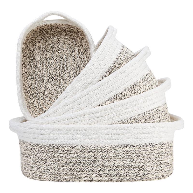Cotton & Jute Woven Storage Basket - Cosmetics, Snacks, Sundries Organizer