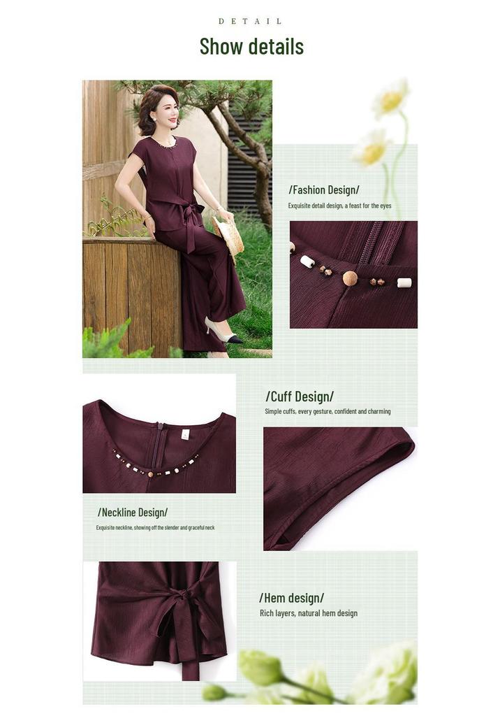 Stylish Summer 2026 New Chinese Wide-Leg Short-Sleeved Lace-Up Two-Piece Set for Women