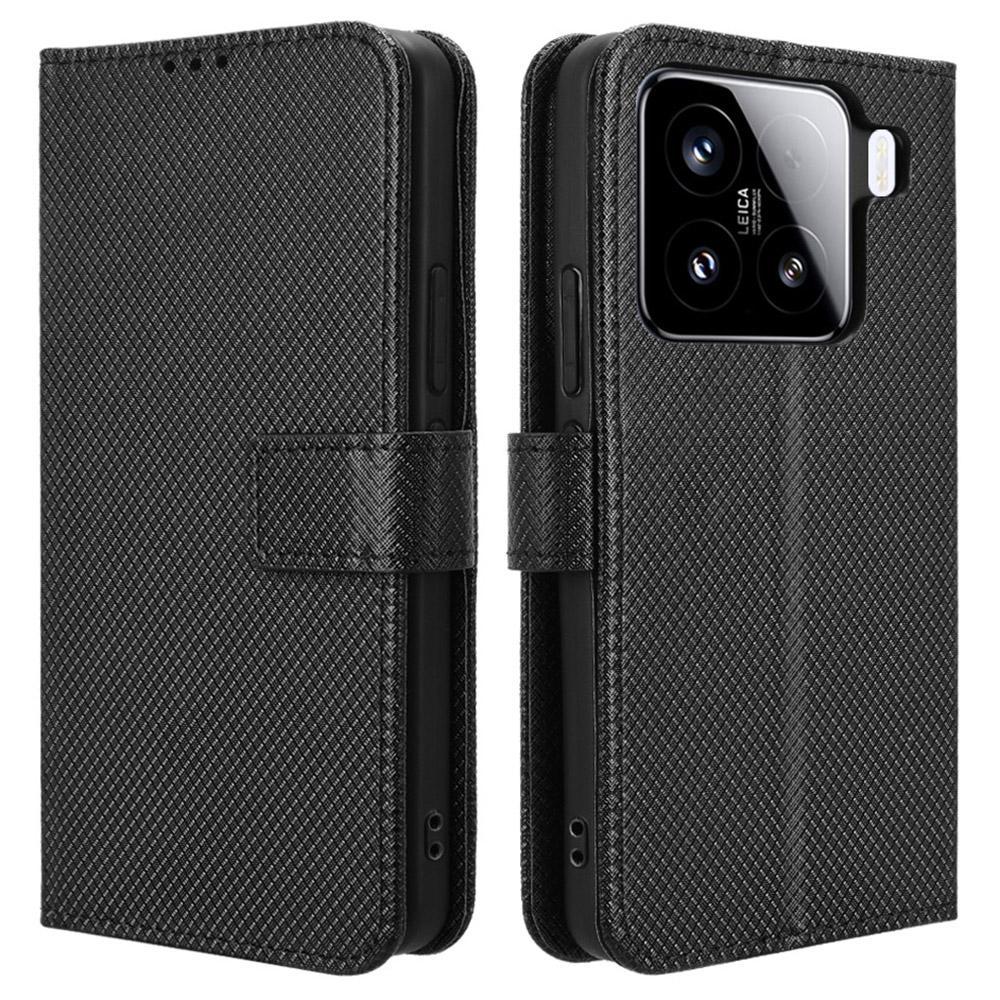 For Xiaomi 15 Pro Case PU Leather Diamond Texture Wallet Phone Cover