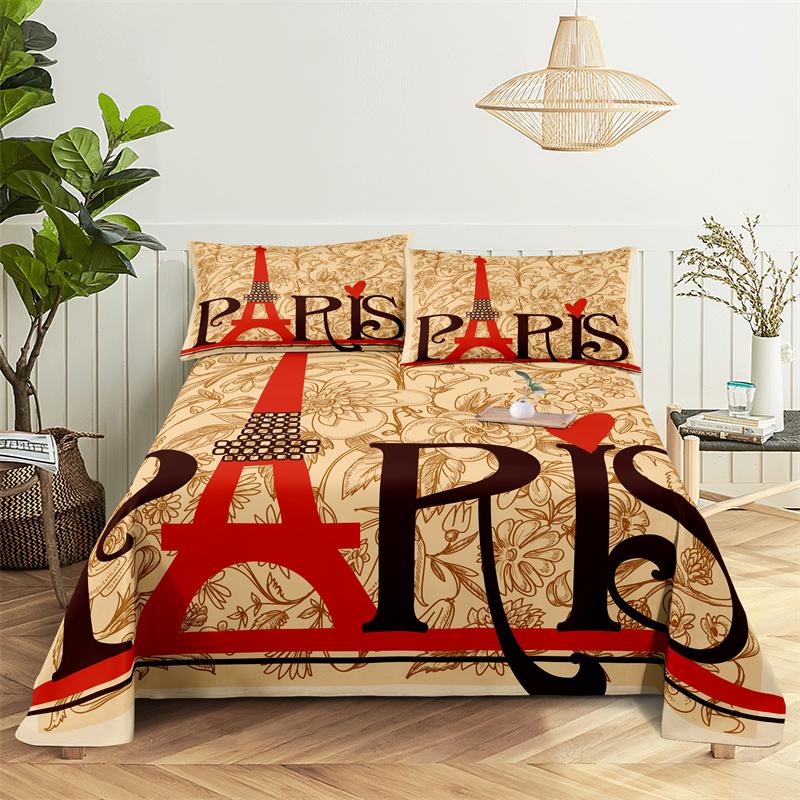 

Bedding Sets Eiffel Tower Printed Style Bed Sheet Fashion Design Double Size Flat Sheet Boys Girls Bed Sheet Collection Bed Sheets and Pillowcases 150X230cm(2Pcs)