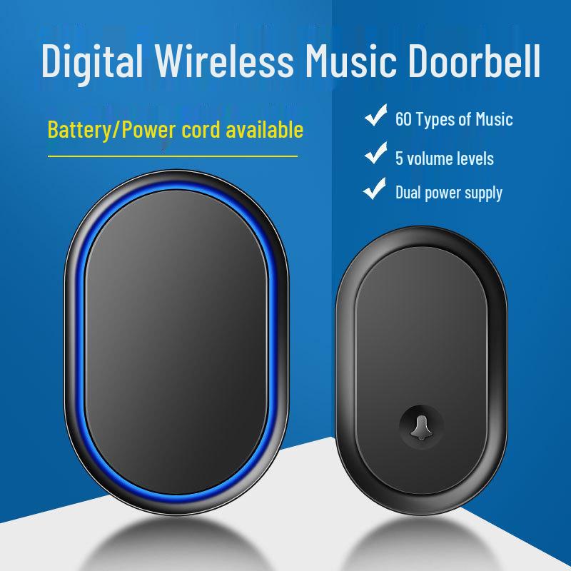 Wireless Battery-Powered Waterproof Outdoor Doorbell with Remote Control Black Silver